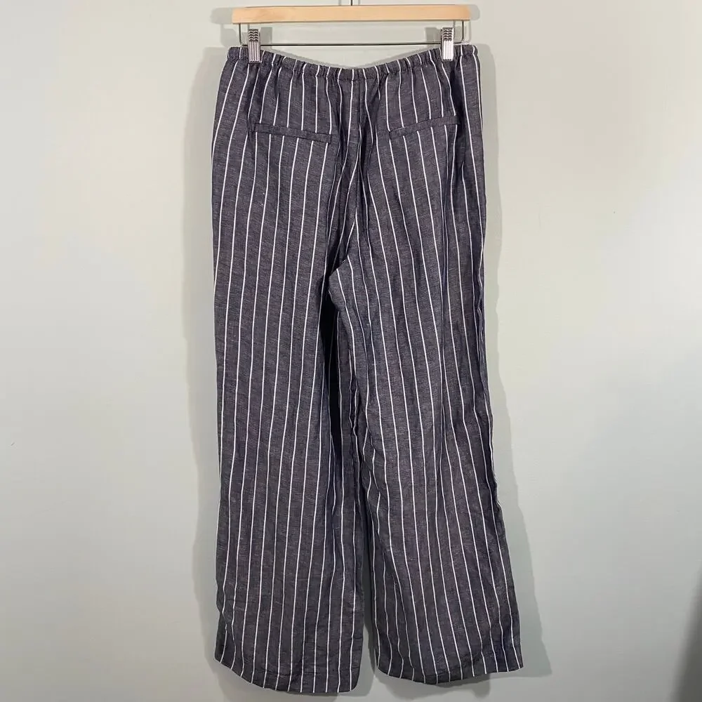 H&M Women Grey Chambray Viscose Linen Blend Pull On Pants Size M
